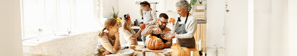 Family with the pumpkins